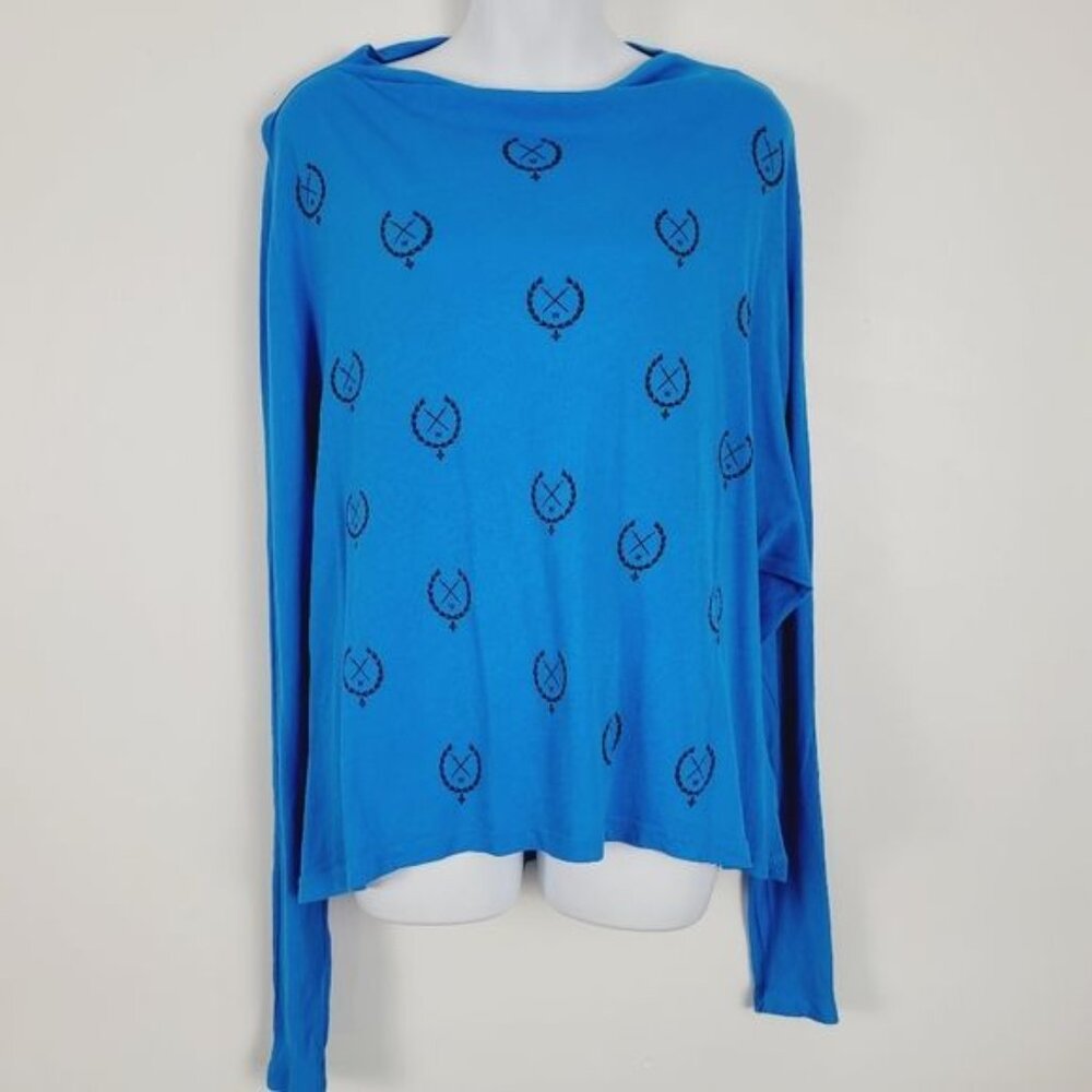 Wildfox Ocean Blue Signant Seal Laurel Wreath Print Lightweight Top